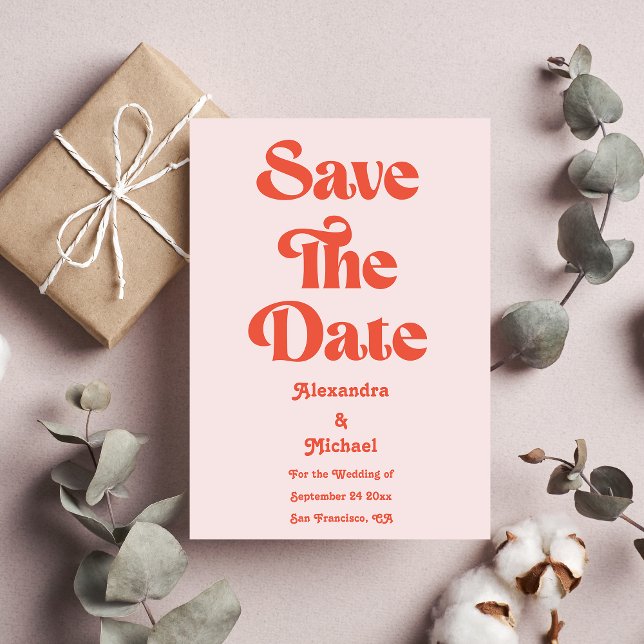 Save The Date Mariage Moderne Rétro avec Typographie Rose et Ora (Créateur téléchargé)