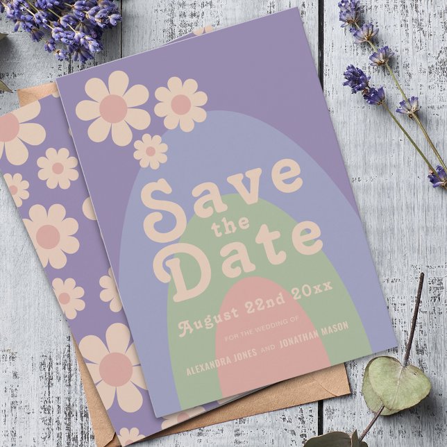 Save The Date Mariage Moderne Rétro Daisy (Modern retro daisy arch pastel wedding save the date invitation)