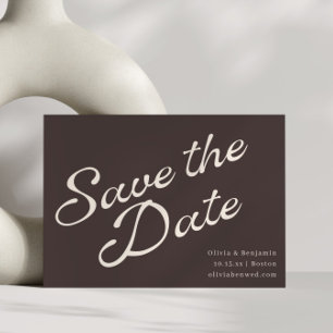 Save The Date Mariage Moderne Rétro Écriture Brun Terreux d'Auto