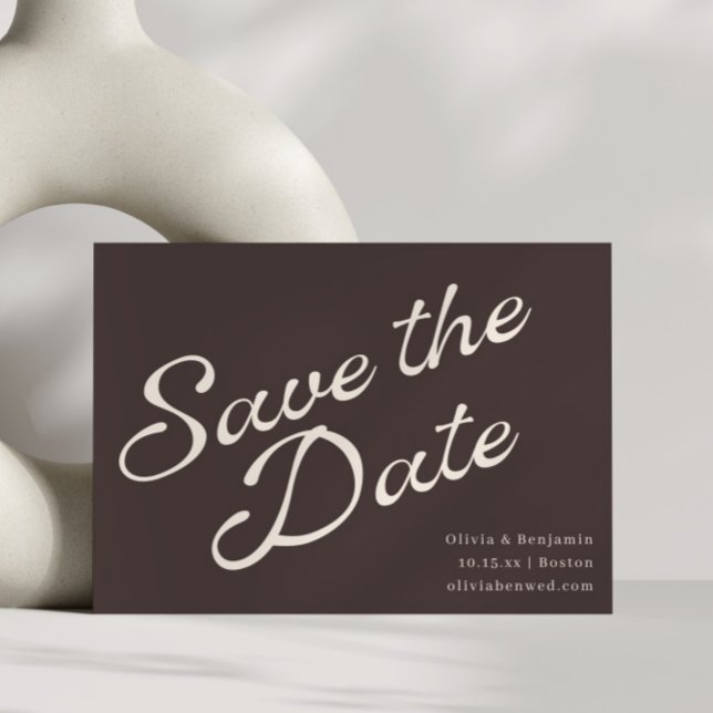 Save The Date Mariage Moderne Rétro Écriture Brun Terreux d'Auto (Créateur téléchargé)