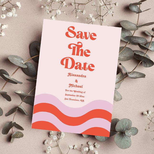 Save The Date Mariage Moderne Rétro Typographie Rose Et Orange S (Créateur téléchargé)