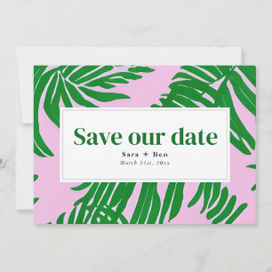 Save The Date Mariage moderne rose et vert de plage Palm Tree