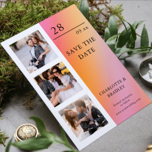 Save The Date Mariage Moderne Rose Pêche Quatre Photos