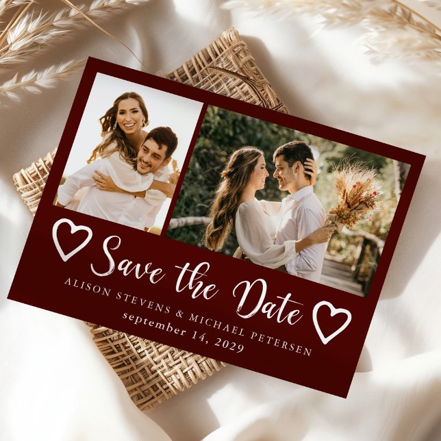 Save The Date Mariage moderne rustique 2 photos bordeaux  (Créateur téléchargé)