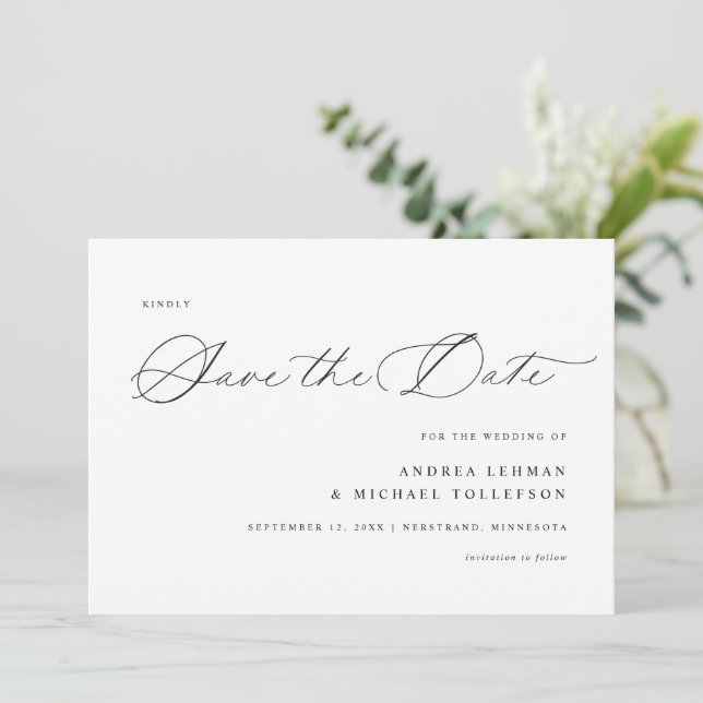 Save The Date Mariage Moderne Simple Calligraphie Élégante (Debout devant)