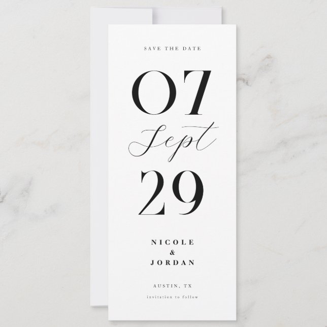 Save The Date Mariage Moderne Simple Chic Noir et Blanc (Devant)