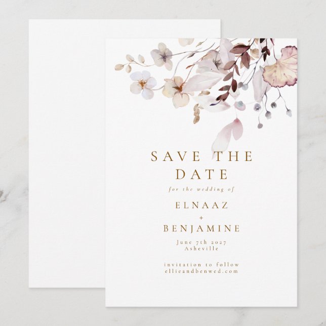 Save The Date Mariage Moderne Simple d'Automne avec Fleurs Séché (Devant / Derrière)
