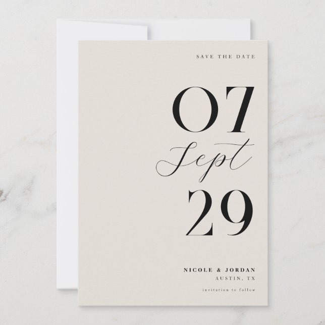 Save The Date Mariage Moderne Simple et Chic Noir et Ivoire (Devant)