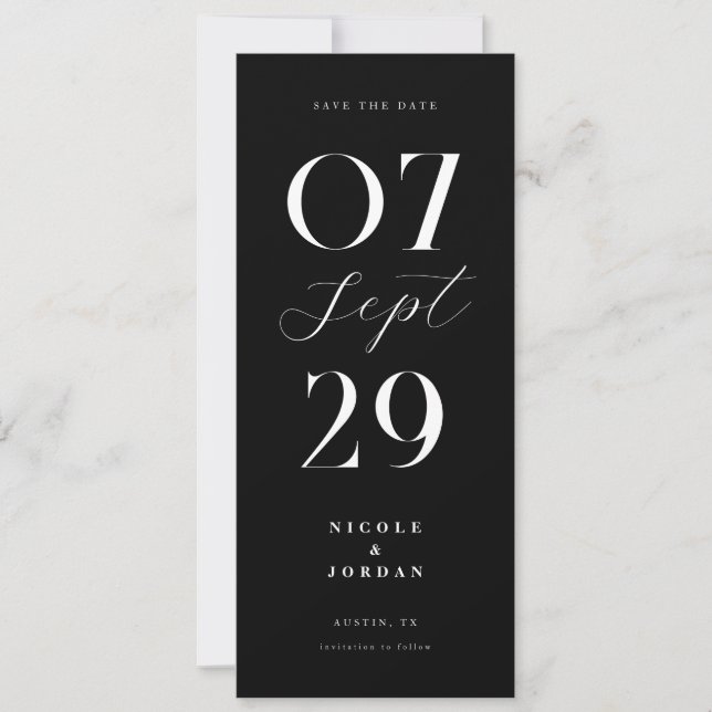 Save The Date Mariage Moderne Simple et Élégant Noir et Blanc (Devant)