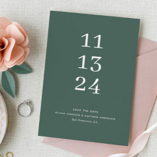 Save The Date Mariage moderne simple et épuré vert minimaliste