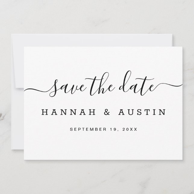 Save The Date Mariage moderne simple noir et blanc élégant (Devant)