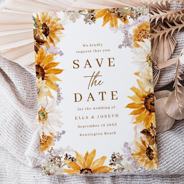 Save The Date Mariage moderne Sunshine Sunflower Boho (Créateur téléchargé)