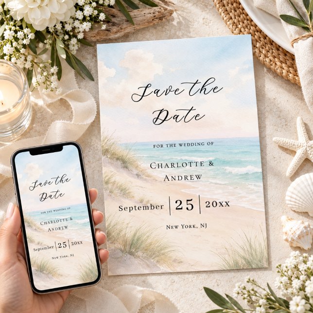 Save The Date Mariage moderne sur la côte plage (Créateur téléchargé)
