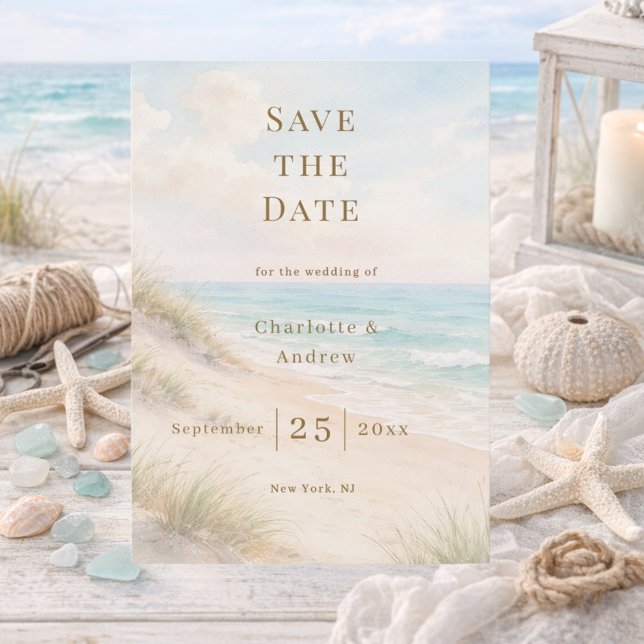 Save The Date Mariage moderne sur la plage côtière (Créateur téléchargé)