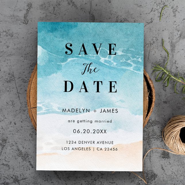 Save The Date Mariage Moderne sur la Plage Océane en Été (Modern Summer Ocean Beach Wedding Save The Date
)