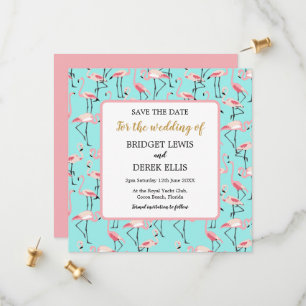 Save The Date Mariage moderne sur la plage rose flamant bleu