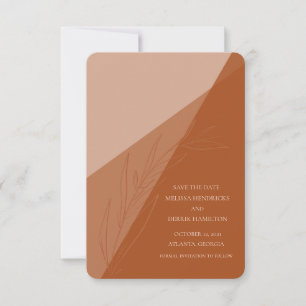 Save The Date Mariage Moderne Terre Cuite Tendance Feuille Dessi