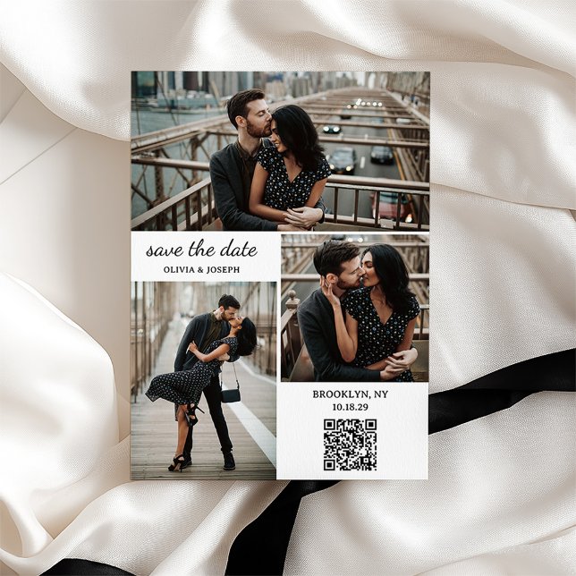 Save The Date Mariage Moderne Trois Photos et Code QR (Créateur téléchargé)