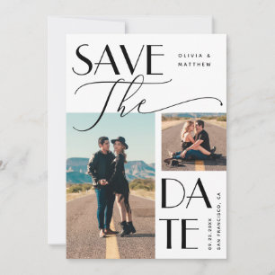 Save The Date Mariage Moderne Typographie Gras Multi Photo