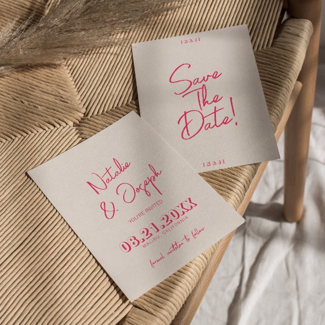 Save The Date Mariage moderne Whimsical rose vif rétro tendance (Créateur téléchargé)