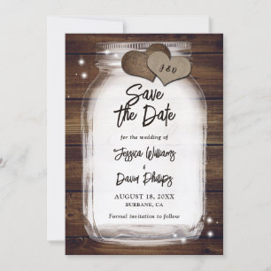 Save The Date Mariage Monogramme avec coeurs de jute en pots de 