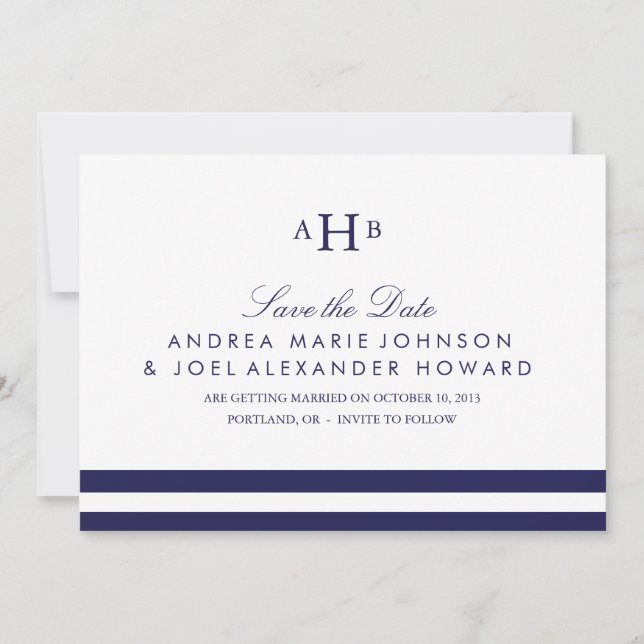 Save The Date Mariage Monogramme de la Marine, Épargnez la Date (Devant)