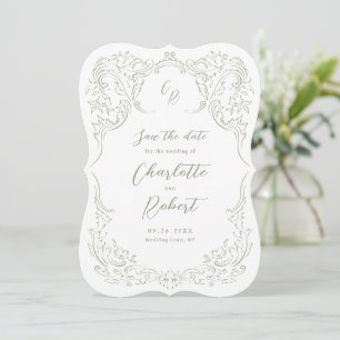 Save The Date Mariage Monogramme Fleurie Esquisse de Sauge