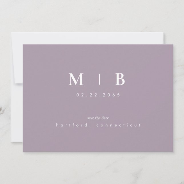 Save The Date Mariage Monogramme Lavande Simple Sleek Sauvegarde (Devant)