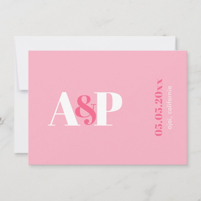 Save The Date Mariage Monogramme Magenta Rose Typographie Vibran (Devant)