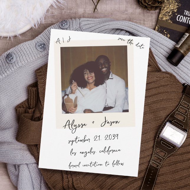 Save The Date Mariage Monogramme Manuscrit Photo Instantané Vint (Créateur téléchargé)