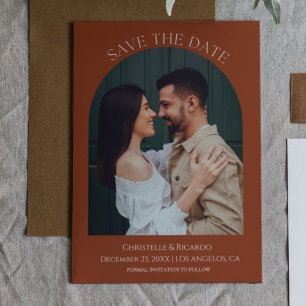 Save The Date mariage Monogramme orange brûlé en terre cuite mod