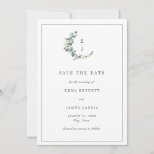 Save The Date Mariage monogramme simple et minimaliste d'eucalyp