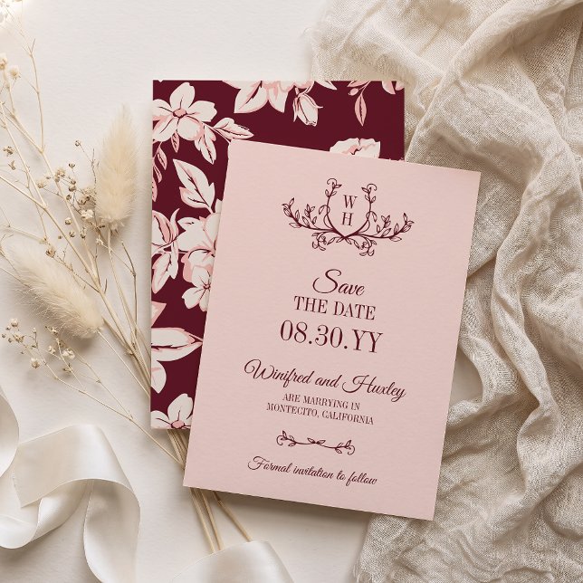 Save The Date Mariage Monogramme Vert Foncé Blush (Créateur téléchargé)