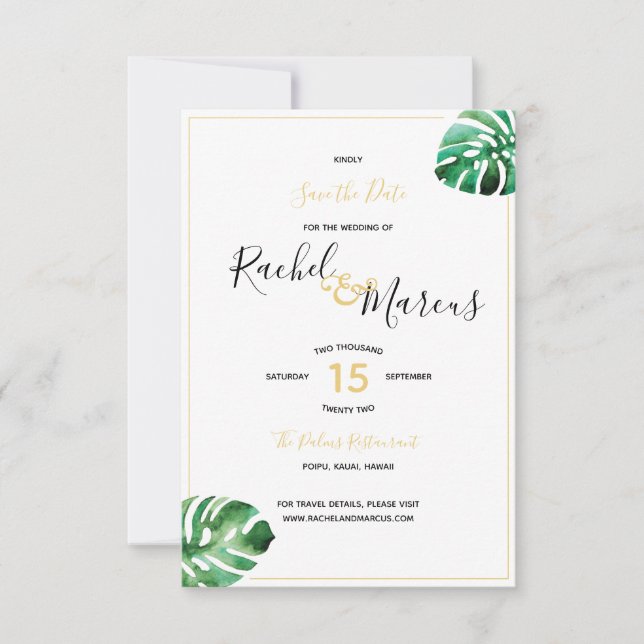 Save The Date Mariage Monstera Leaf (Devant)