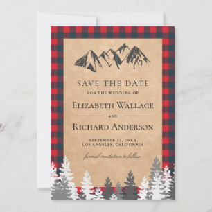 Save The Date Mariage Montagnard Rustique Kraft Rouge à carreaux