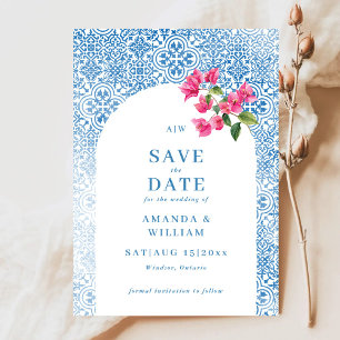 Save The Date mariage motif de tuiles méditerranéennes