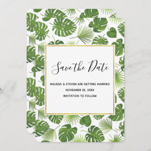 Save The Date Mariage Motif Feuille élégant Green Tropical