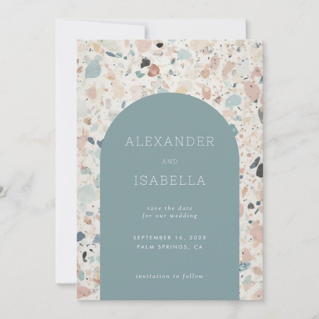 Save The Date Mariage Motif moderne Pastel Terrazzo (Devant)