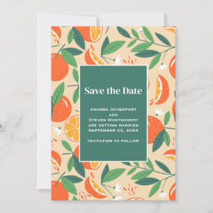 Save The Date Mariage Motif rétro de fruits d'agrumes orange