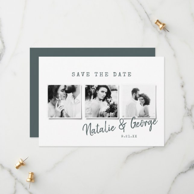Save The Date Mariage multiphoto moderne minimaliste élégant (Devant/Arrière en situation)