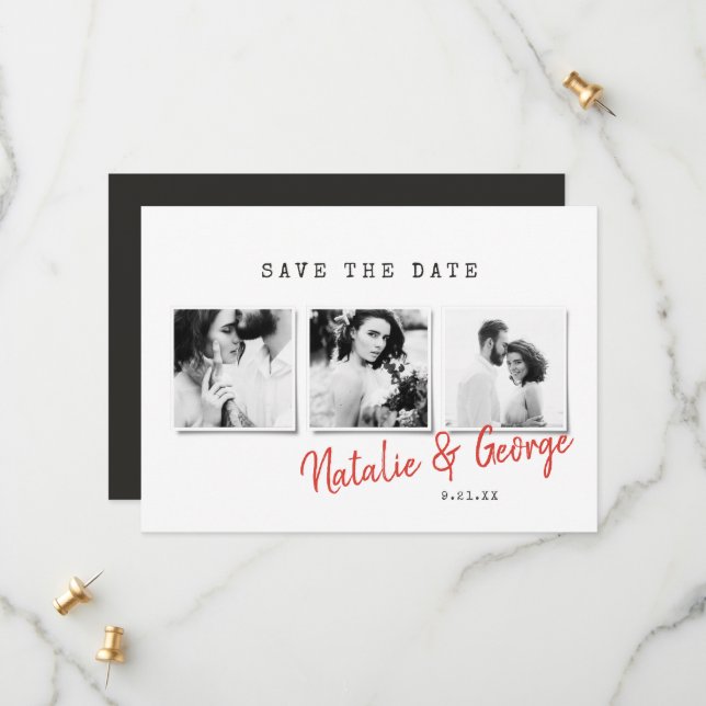 Save The Date Mariage multiphoto moderne minimaliste élégant (Devant/Arrière en situation)