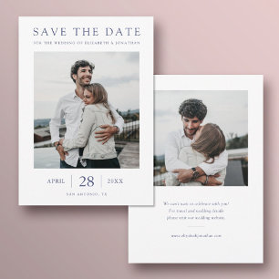 Save The Date Mariage multiphoto Simply Chic Blue Text