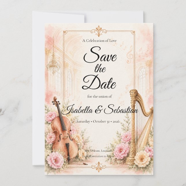 Save The Date Mariage Musical Élégant (Devant)