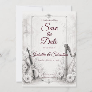 Save The Date Mariage Musical Élégant Monochrome
