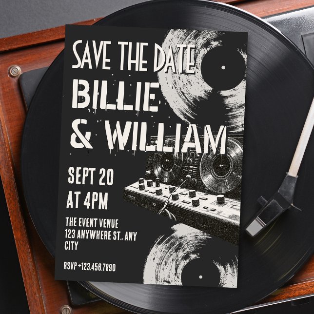 Save The Date Mariage musique rétro noir et blanc  (Créateur téléchargé)