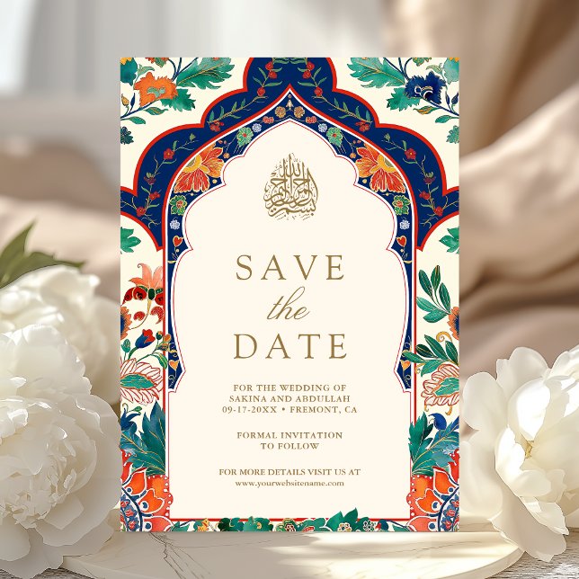 Save The Date Mariage Musulman Crème à incrustation florale pers (Créateur téléchargé)
