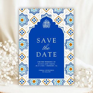 Save The Date Mariage musulman Mosaïque persane Bleu azur