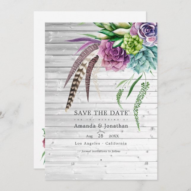 Save The Date Mariage mystique boho rustique avec plantes succul (Devant / Derrière)