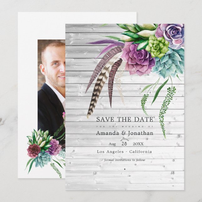 Save The Date Mariage mystique boho succulent plantes rustique (Devant / Derrière)
