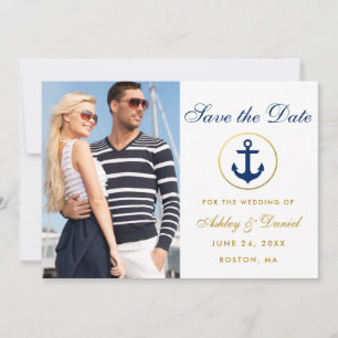 Save The Date Mariage Nautique Bleu Or Enregistrer La Date Photo